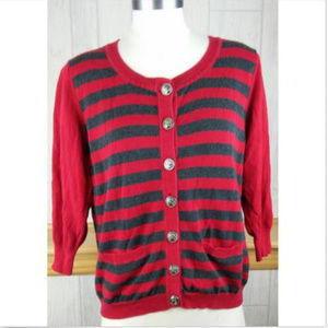 ⛵Nautical Buttons⛵ Red & Gray Striped 3/4 Sleeve Sweater by 💋❤Devoted❤💋